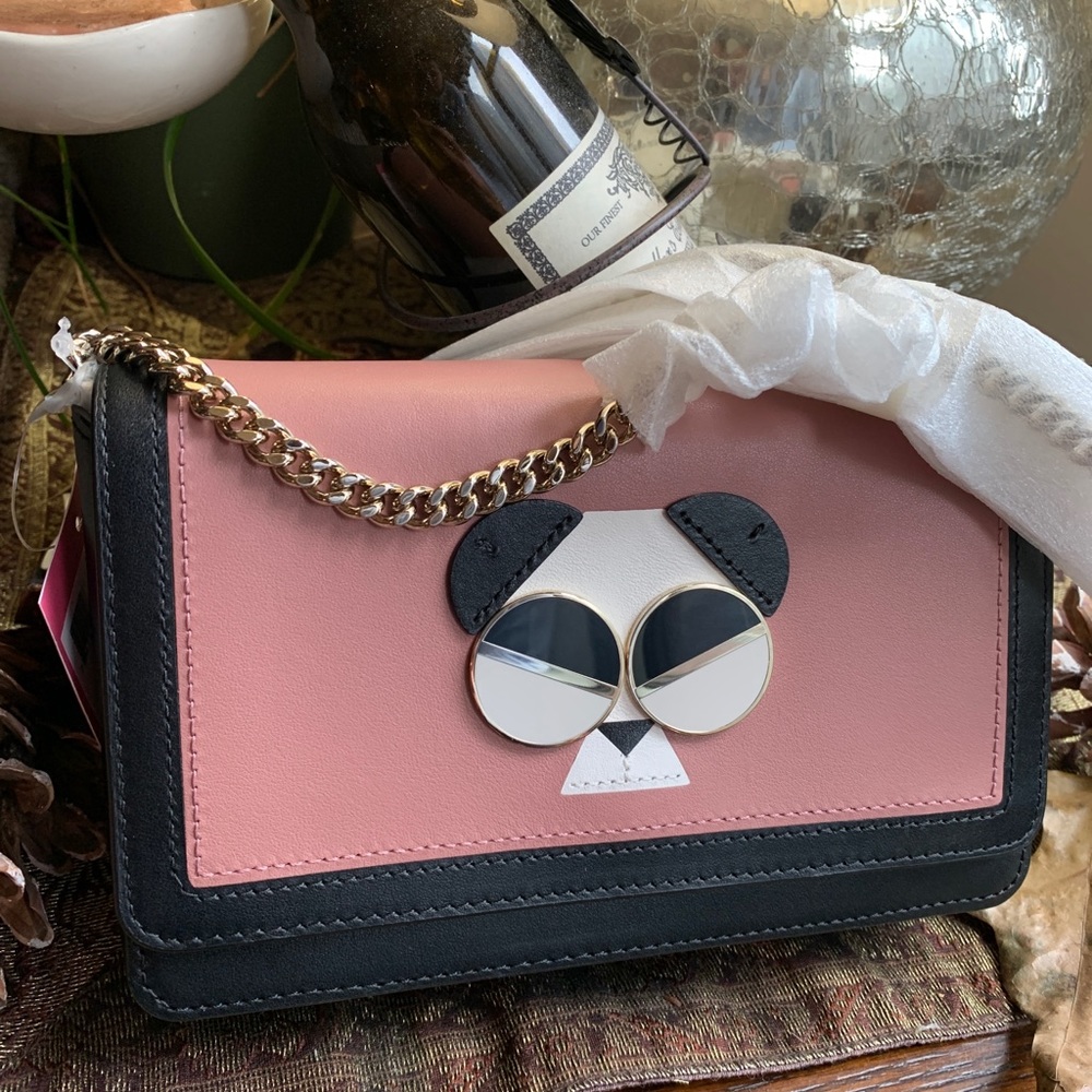 RARE🔥Authentic KATE SPADE Italian leather Panda Magnetic flap chain Crosby - Picture 2 of 12